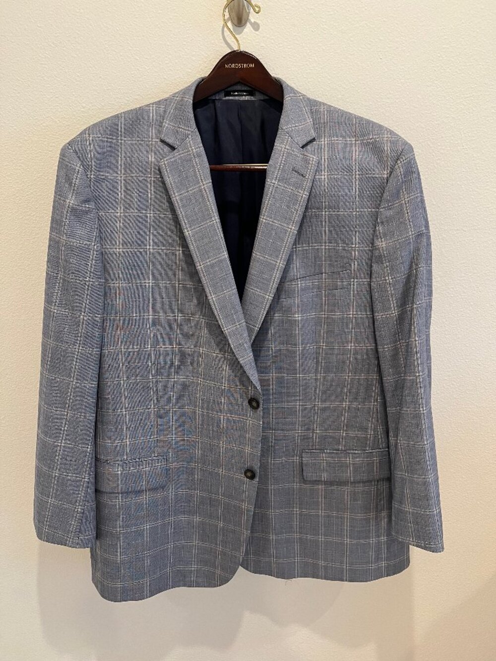 Pronto Uomo Platinum Sport Coat 52L Blue Gray Plaid Wool Blazer Two Button